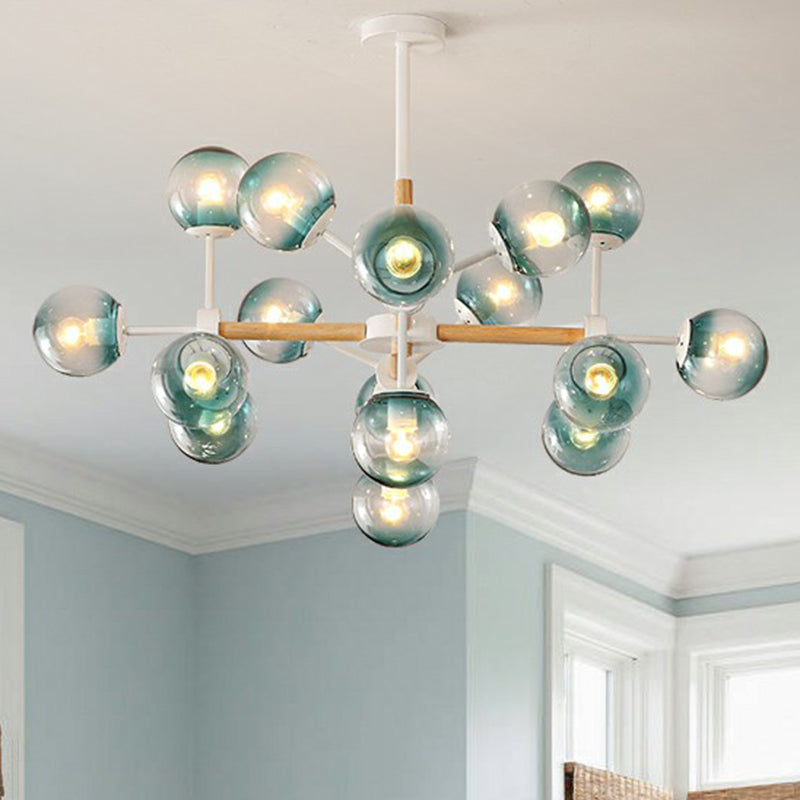 Wood Molecule Chandelier Light Fixture Nordic Metal Pendant Light with Ball Glass Shade Clearhalo 'Ceiling Lights' 'Chandeliers' 'Modern Chandeliers' 'Modern' Lighting' 2354285