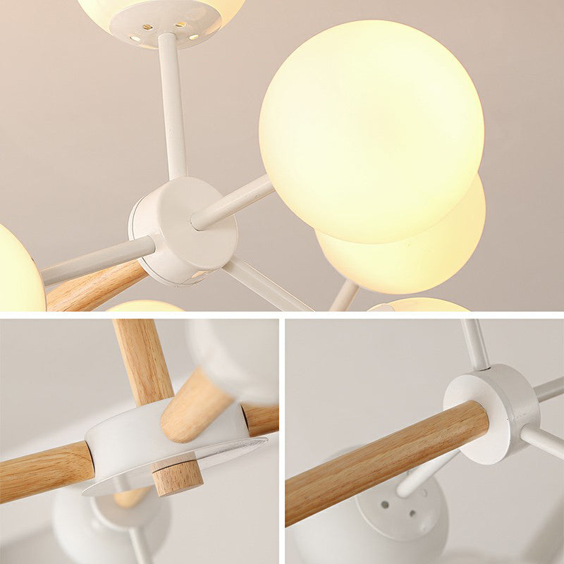 Wood Molecule Chandelier Light Fixture Nordic Metal Pendant Light with Ball Glass Shade Clearhalo 'Ceiling Lights' 'Chandeliers' 'Modern Chandeliers' 'Modern' Lighting' 2354287