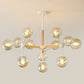 Wood Molecule Chandelier Light Fixture Nordic Metal Pendant Light with Ball Glass Shade 12 Light Tan Clearhalo 'Ceiling Lights' 'Chandeliers' 'Modern Chandeliers' 'Modern' Lighting' 2354288
