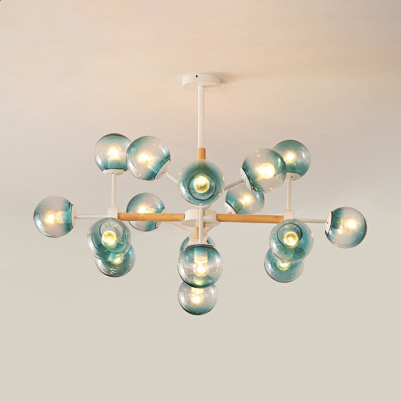 Wood Molecule Chandelier Light Fixture Nordic Metal Pendant Light with Ball Glass Shade 16 Blue Clearhalo 'Ceiling Lights' 'Chandeliers' 'Modern Chandeliers' 'Modern' Lighting' 2354291