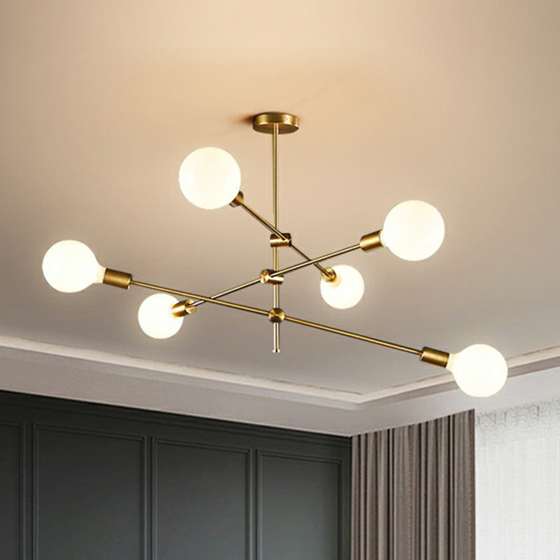Glass Ball Chandelier Lamp Minimalism Brass Finish Hanging Light with Movable Arm for Living Room Clearhalo 'Ceiling Lights' 'Chandeliers' 'Clear' 'Industrial' 'Modern Chandeliers' 'Modern' 'Tiffany' 'Traditional Chandeliers' Lighting' 2354293