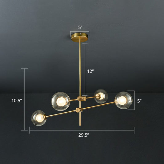 Glass Ball Chandelier Lamp Minimalism Brass Finish Hanging Light with Movable Arm for Living Room 4 Clear Clearhalo 'Ceiling Lights' 'Chandeliers' 'Clear' 'Industrial' 'Modern Chandeliers' 'Modern' 'Tiffany' 'Traditional Chandeliers' Lighting' 2354294