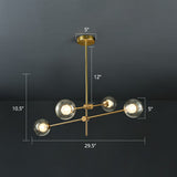 Glass Ball Chandelier Lamp Minimalism Brass Finish Hanging Light with Movable Arm for Living Room 4 Clear Clearhalo 'Ceiling Lights' 'Chandeliers' 'Clear' 'Industrial' 'Modern Chandeliers' 'Modern' 'Tiffany' 'Traditional Chandeliers' Lighting' 2354294