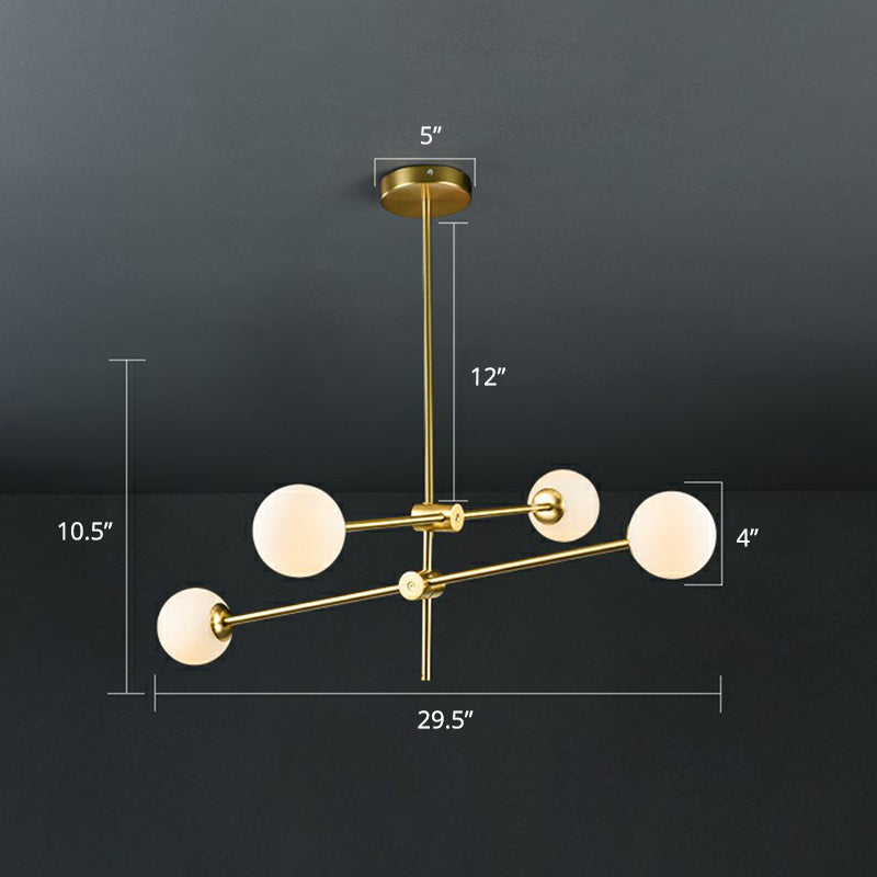 Glass Ball Chandelier Lamp Minimalism Brass Finish Hanging Light with Movable Arm for Living Room 4 White Clearhalo 'Ceiling Lights' 'Chandeliers' 'Clear' 'Industrial' 'Modern Chandeliers' 'Modern' 'Tiffany' 'Traditional Chandeliers' Lighting' 2354296