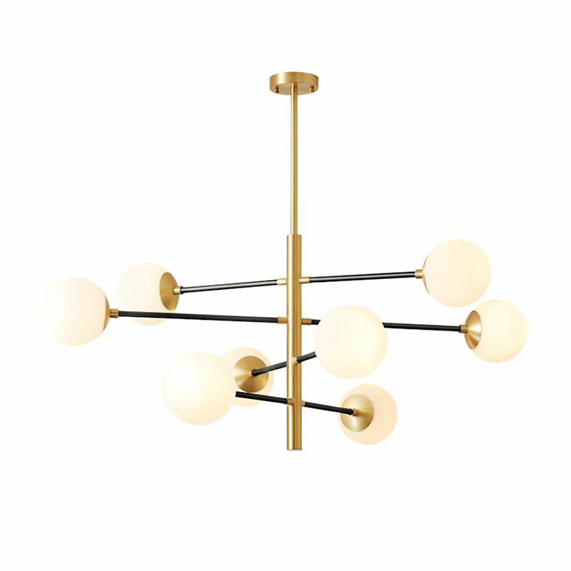Brass Tiered Hanging Pendant Light Postmodern Metal Chandelier with Ball Milky Glass Shade Clearhalo 'Ceiling Lights' 'Chandeliers' 'Modern Chandeliers' 'Modern' Lighting' 2354300
