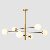 Brass Tiered Hanging Pendant Light Postmodern Metal Chandelier with Ball Milky Glass Shade Clearhalo 'Ceiling Lights' 'Chandeliers' 'Modern Chandeliers' 'Modern' Lighting' 2354301