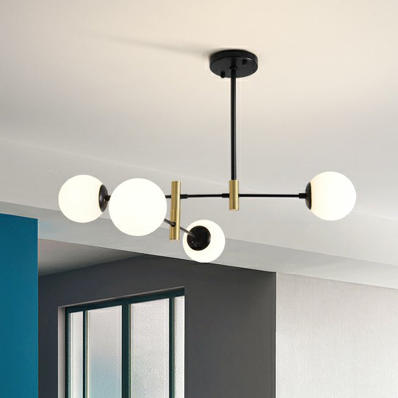 Swivelable Rod Arm Ceiling Chandelier Nordic Metal Living Room Suspension Light with Ball Glass Shade Clearhalo 'Ceiling Lights' 'Chandeliers' 'Clear' 'Industrial' 'Modern Chandeliers' 'Modern' 'Tiffany' 'Traditional Chandeliers' Lighting' 2354302