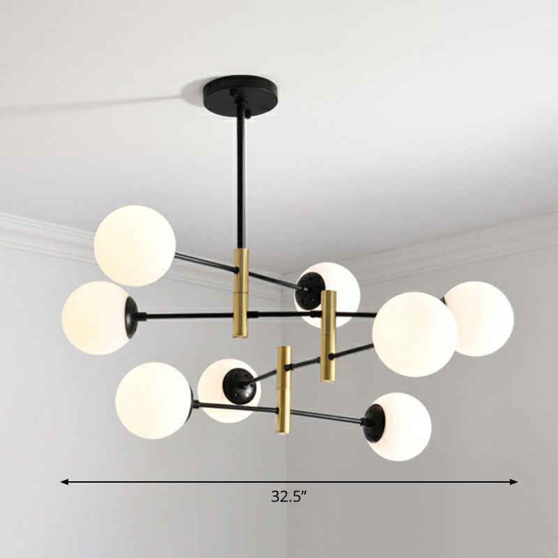 Swivelable Rod Arm Ceiling Chandelier Nordic Metal Living Room Suspension Light with Ball Glass Shade 8 White Clearhalo 'Ceiling Lights' 'Chandeliers' 'Clear' 'Industrial' 'Modern Chandeliers' 'Modern' 'Tiffany' 'Traditional Chandeliers' Lighting' 2354303