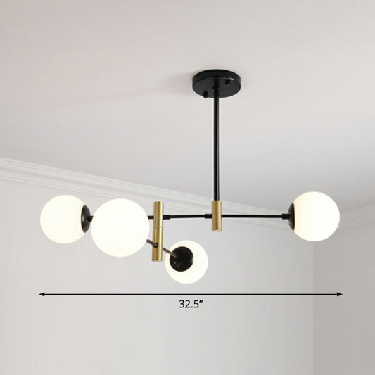 Swivelable Rod Arm Ceiling Chandelier Nordic Metal Living Room Suspension Light with Ball Glass Shade 4 White Clearhalo 'Ceiling Lights' 'Chandeliers' 'Clear' 'Industrial' 'Modern Chandeliers' 'Modern' 'Tiffany' 'Traditional Chandeliers' Lighting' 2354304