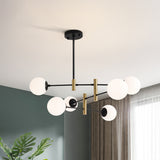 Swivelable Rod Arm Ceiling Chandelier Nordic Metal Living Room Suspension Light with Ball Glass Shade Clearhalo 'Ceiling Lights' 'Chandeliers' 'Clear' 'Industrial' 'Modern Chandeliers' 'Modern' 'Tiffany' 'Traditional Chandeliers' Lighting' 2354305