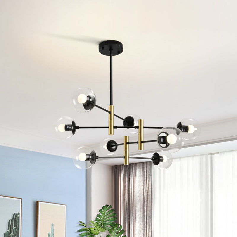Swivelable Rod Arm Ceiling Chandelier Nordic Metal Living Room Suspension Light with Ball Glass Shade Clearhalo 'Ceiling Lights' 'Chandeliers' 'Clear' 'Industrial' 'Modern Chandeliers' 'Modern' 'Tiffany' 'Traditional Chandeliers' Lighting' 2354306