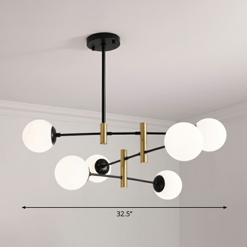 Swivelable Rod Arm Ceiling Chandelier Nordic Metal Living Room Suspension Light with Ball Glass Shade 6 White Clearhalo 'Ceiling Lights' 'Chandeliers' 'Clear' 'Industrial' 'Modern Chandeliers' 'Modern' 'Tiffany' 'Traditional Chandeliers' Lighting' 2354307