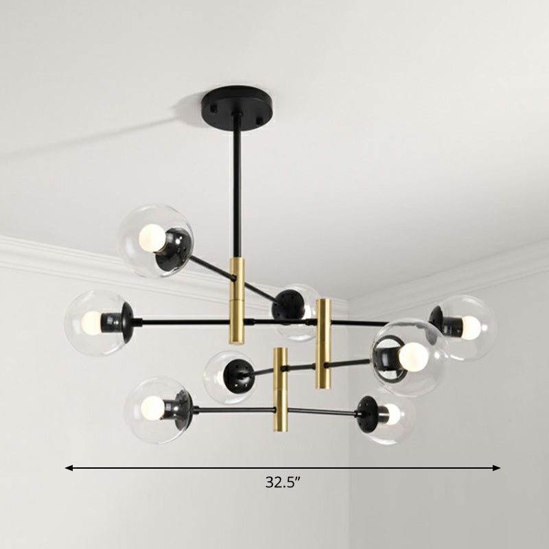 Swivelable Rod Arm Ceiling Chandelier Nordic Metal Living Room Suspension Light with Ball Glass Shade 8 Clear Clearhalo 'Ceiling Lights' 'Chandeliers' 'Clear' 'Industrial' 'Modern Chandeliers' 'Modern' 'Tiffany' 'Traditional Chandeliers' Lighting' 2354308