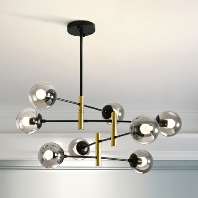 Swivelable Rod Arm Ceiling Chandelier Nordic Metal Living Room Suspension Light with Ball Glass Shade Clearhalo 'Ceiling Lights' 'Chandeliers' 'Clear' 'Industrial' 'Modern Chandeliers' 'Modern' 'Tiffany' 'Traditional Chandeliers' Lighting' 2354309