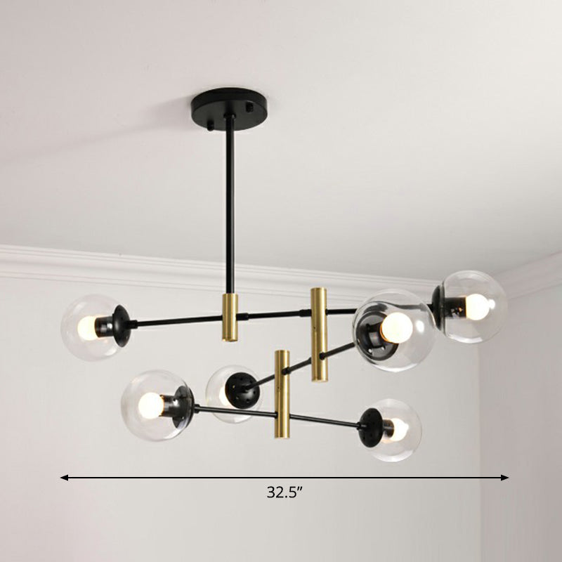 Swivelable Rod Arm Ceiling Chandelier Nordic Metal Living Room Suspension Light with Ball Glass Shade 6 Clear Clearhalo 'Ceiling Lights' 'Chandeliers' 'Clear' 'Industrial' 'Modern Chandeliers' 'Modern' 'Tiffany' 'Traditional Chandeliers' Lighting' 2354310