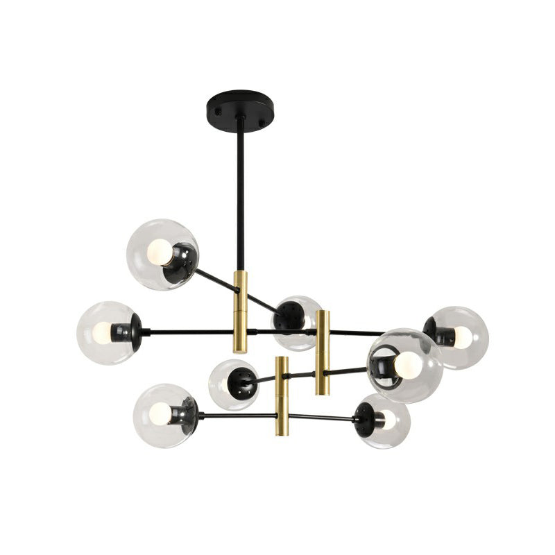 Swivelable Rod Arm Ceiling Chandelier Nordic Metal Living Room Suspension Light with Ball Glass Shade Clearhalo 'Ceiling Lights' 'Chandeliers' 'Clear' 'Industrial' 'Modern Chandeliers' 'Modern' 'Tiffany' 'Traditional Chandeliers' Lighting' 2354311