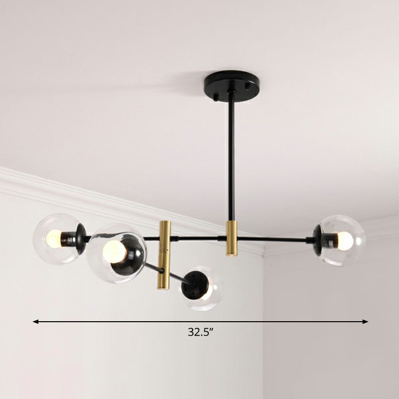 Swivelable Rod Arm Ceiling Chandelier Nordic Metal Living Room Suspension Light with Ball Glass Shade 4 Clear Clearhalo 'Ceiling Lights' 'Chandeliers' 'Clear' 'Industrial' 'Modern Chandeliers' 'Modern' 'Tiffany' 'Traditional Chandeliers' Lighting' 2354312