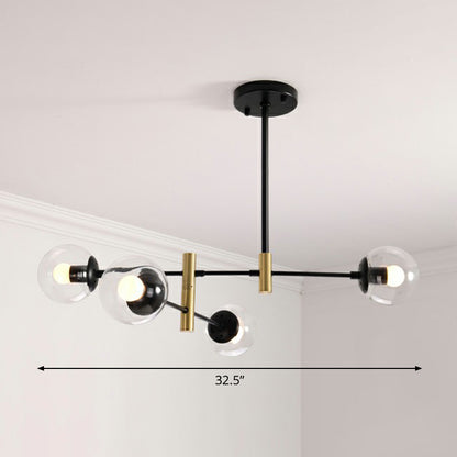 Swivelable Rod Arm Ceiling Chandelier Nordic Metal Living Room Suspension Light with Ball Glass Shade 4 Clear Clearhalo 'Ceiling Lights' 'Chandeliers' 'Clear' 'Industrial' 'Modern Chandeliers' 'Modern' 'Tiffany' 'Traditional Chandeliers' Lighting' 2354312