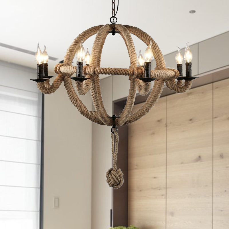 Black/Rust Finish Spherical Chandelier Light Fixture Antique Metal Multi Light Farmhouse Hanging Lamp with Rope/Chain Black Chain Clearhalo 'Ceiling Lights' 'Chandeliers' 'Industrial Chandeliers' 'Industrial' 'Middle Century Chandeliers' 'Tiffany' Lighting' 235432