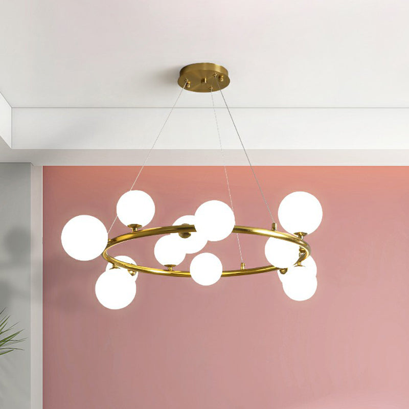 Ring Metal Chandelier Light Modern Stylish Hanging Lamp with Orb Opal Glass Shade Clearhalo 'Ceiling Lights' 'Chandeliers' 'Modern Chandeliers' 'Modern' Lighting' 2354327