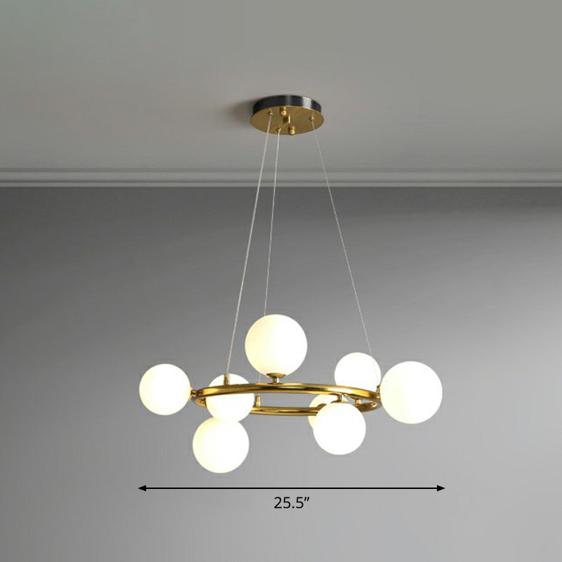 Ring Metal Chandelier Light Modern Stylish Hanging Lamp with Orb Opal Glass Shade 8 Gold Clearhalo 'Ceiling Lights' 'Chandeliers' 'Modern Chandeliers' 'Modern' Lighting' 2354328