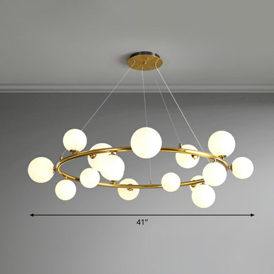 Ring Metal Chandelier Light Modern Stylish Hanging Lamp with Orb Opal Glass Shade 16 Gold Clearhalo 'Ceiling Lights' 'Chandeliers' 'Modern Chandeliers' 'Modern' Lighting' 2354329