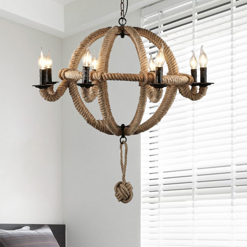 Black/Rust Finish Spherical Chandelier Light Fixture Antique Metal Multi Light Farmhouse Hanging Lamp with Rope/Chain Clearhalo 'Ceiling Lights' 'Chandeliers' 'Industrial Chandeliers' 'Industrial' 'Middle Century Chandeliers' 'Tiffany' Lighting' 235433