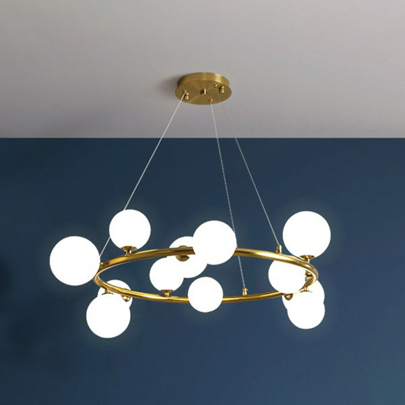 Ring Metal Chandelier Light Modern Stylish Hanging Lamp with Orb Opal Glass Shade Clearhalo 'Ceiling Lights' 'Chandeliers' 'Modern Chandeliers' 'Modern' Lighting' 2354330