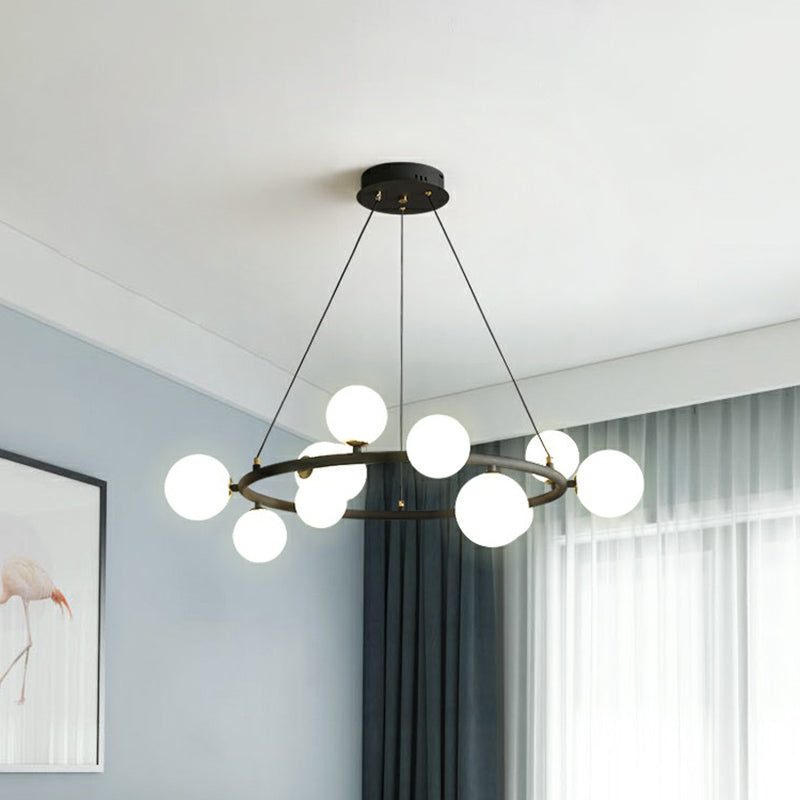 Ring Metal Chandelier Light Modern Stylish Hanging Lamp with Orb Opal Glass Shade Clearhalo 'Ceiling Lights' 'Chandeliers' 'Modern Chandeliers' 'Modern' Lighting' 2354332