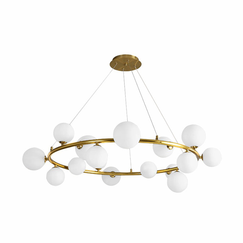 Ring Metal Chandelier Light Modern Stylish Hanging Lamp with Orb Opal Glass Shade Clearhalo 'Ceiling Lights' 'Chandeliers' 'Modern Chandeliers' 'Modern' Lighting' 2354334