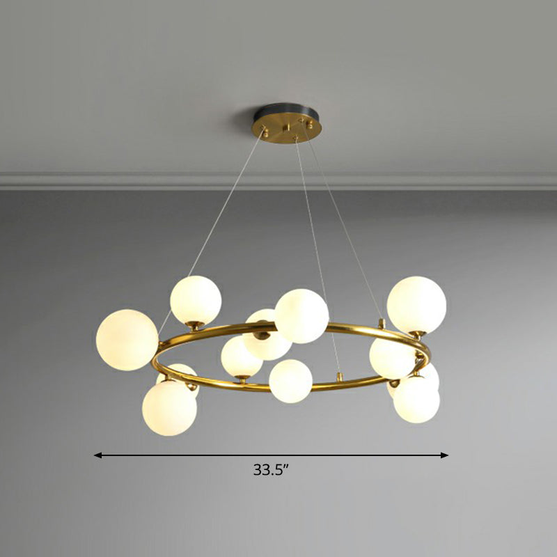 Ring Metal Chandelier Light Modern Stylish Hanging Lamp with Orb Opal Glass Shade 12 Gold Clearhalo 'Ceiling Lights' 'Chandeliers' 'Modern Chandeliers' 'Modern' Lighting' 2354336