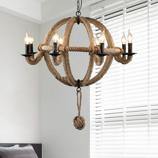 Black/Rust Finish Spherical Chandelier Light Fixture Antique Metal Multi Light Farmhouse Hanging Lamp with Rope/Chain Clearhalo 'Ceiling Lights' 'Chandeliers' 'Industrial Chandeliers' 'Industrial' 'Middle Century Chandeliers' 'Tiffany' Lighting' 235433