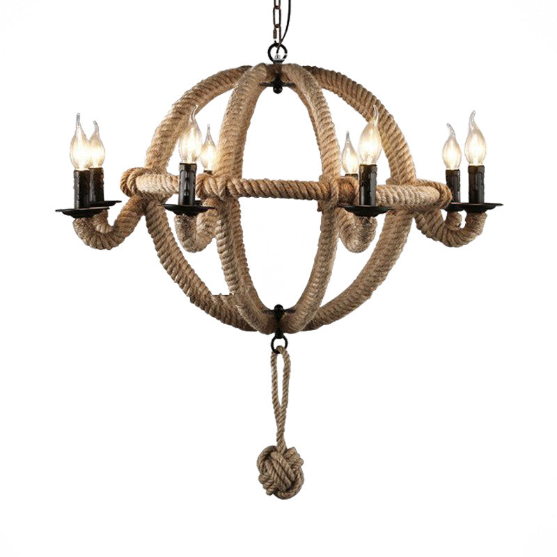 Black/Rust Finish Spherical Chandelier Light Fixture Antique Metal Multi Light Farmhouse Hanging Lamp with Rope/Chain Clearhalo 'Ceiling Lights' 'Chandeliers' 'Industrial Chandeliers' 'Industrial' 'Middle Century Chandeliers' 'Tiffany' Lighting' 235434