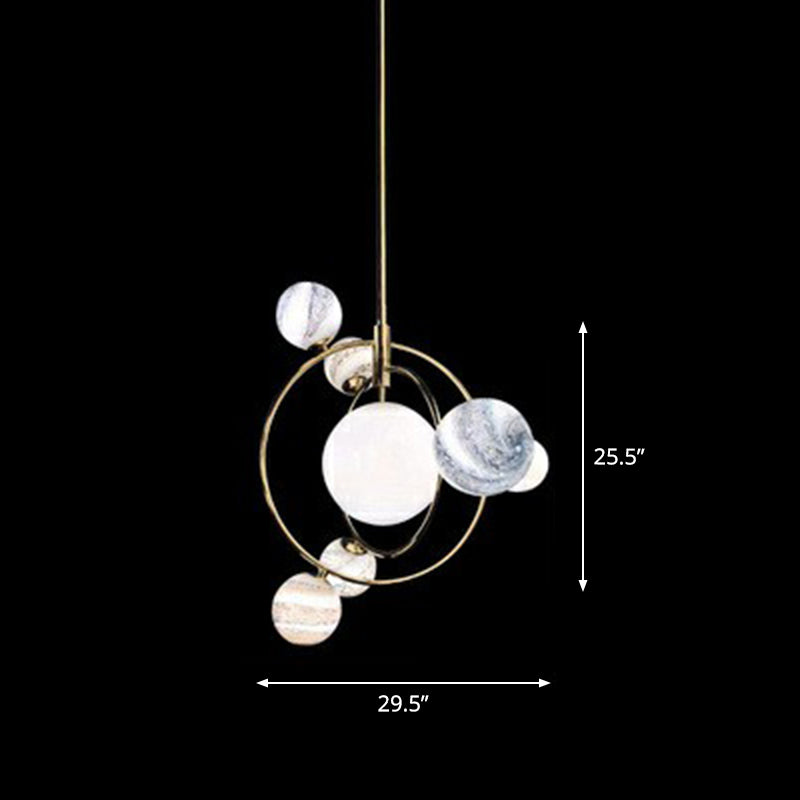 Solar Planet Living Room Chandelier Blue-White Glass 7 Heads Minimalist Ceiling Pendant Light Clearhalo 'Ceiling Lights' 'Chandeliers' 'Modern Chandeliers' 'Modern' Lighting' 2354341