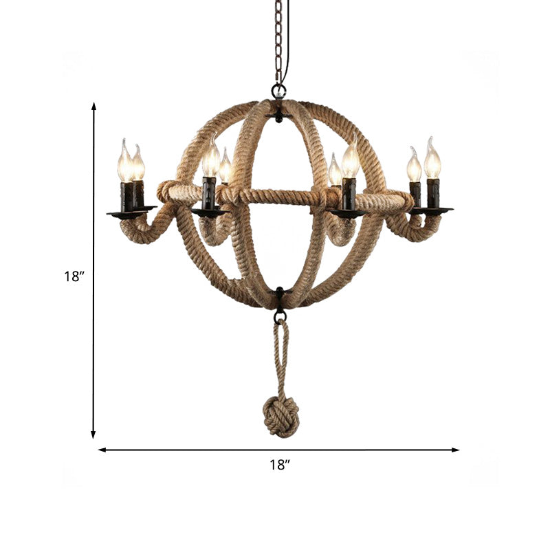 Black/Rust Finish Spherical Chandelier Light Fixture Antique Metal Multi Light Farmhouse Hanging Lamp with Rope/Chain Clearhalo 'Ceiling Lights' 'Chandeliers' 'Industrial Chandeliers' 'Industrial' 'Middle Century Chandeliers' 'Tiffany' Lighting' 235435