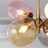 Postmodern 4-Light Pendant Chandelier Brass Balloon Ceiling Lamp with Multicolored Glass Shade Clearhalo 'Ceiling Lights' 'Chandeliers' 'Modern Chandeliers' 'Modern' Lighting' 2354352