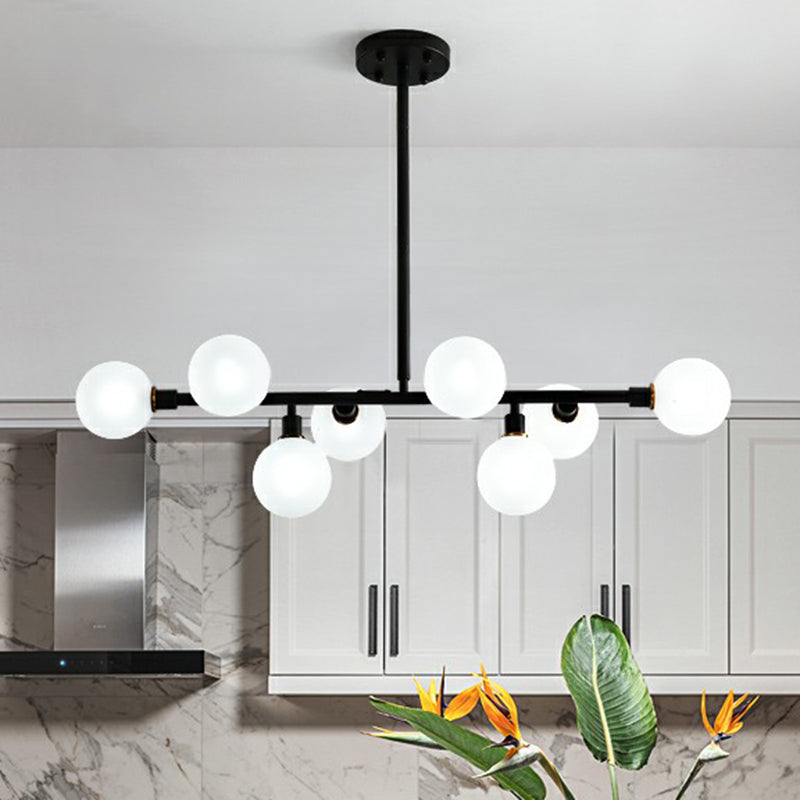 Glass Mini Globe Hanging Light Nordic 8 Lights Black Island Lighting Fixture for Restaurant Clearhalo 'Ceiling Lights' 'Island Lights' Lighting' 2354353