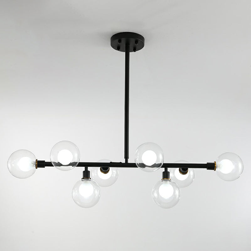 Glass Mini Globe Hanging Light Nordic 8 Lights Black Island Lighting Fixture for Restaurant Clear Clearhalo 'Ceiling Lights' 'Island Lights' Lighting' 2354354