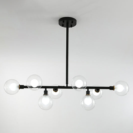 Glass Mini Globe Hanging Light Nordic 8 Lights Black Island Lighting Fixture for Restaurant Clear Clearhalo 'Ceiling Lights' 'Island Lights' Lighting' 2354354