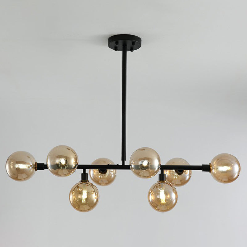 Glass Mini Globe Hanging Light Nordic 8 Lights Black Island Lighting Fixture for Restaurant Amber Clearhalo 'Ceiling Lights' 'Island Lights' Lighting' 2354355