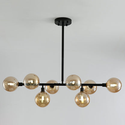 Glass Mini Globe Hanging Light Nordic 8 Lights Black Island Lighting Fixture for Restaurant Amber Clearhalo 'Ceiling Lights' 'Island Lights' Lighting' 2354355