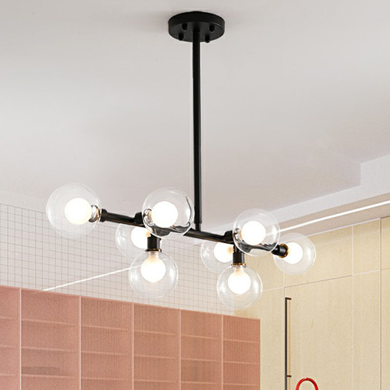 Glass Mini Globe Hanging Light Nordic 8 Lights Black Island Lighting Fixture for Restaurant Clearhalo 'Ceiling Lights' 'Island Lights' Lighting' 2354358