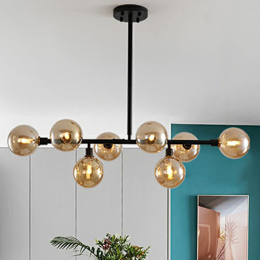 Glass Mini Globe Hanging Light Nordic 8 Lights Black Island Lighting Fixture for Restaurant Clearhalo 'Ceiling Lights' 'Island Lights' Lighting' 2354359