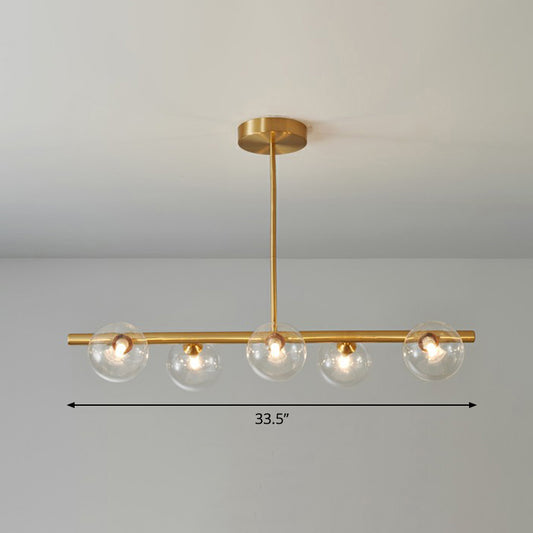 Postmodern Linear Island Lamp Glass Dining Room Suspension Pendant Light in Brass 5 Clear Clearhalo 'Ceiling Lights' 'Island Lights' Lighting' 2354371