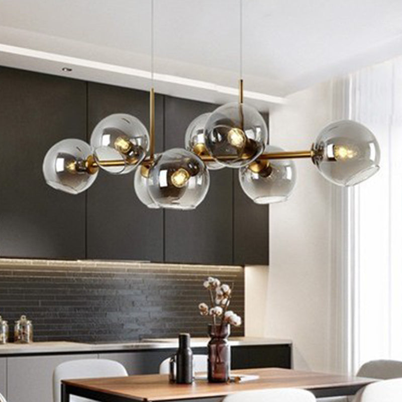 Nordic Dome Suspension Lighting Smoke Grey Glass 8-Head Dining Room Hanging Island Light Clearhalo 'Ceiling Lights' 'Chandeliers' 'Modern Chandeliers' 'Modern' Lighting' 2354381