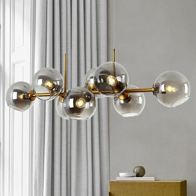 Nordic Dome Suspension Lighting Smoke Grey Glass 8-Head Dining Room Hanging Island Light Clearhalo 'Ceiling Lights' 'Chandeliers' 'Modern Chandeliers' 'Modern' Lighting' 2354383