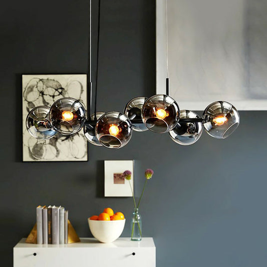 Nordic Dome Suspension Lighting Smoke Grey Glass 8-Head Dining Room Hanging Island Light Black Clearhalo 'Ceiling Lights' 'Chandeliers' 'Modern Chandeliers' 'Modern' Lighting' 2354385