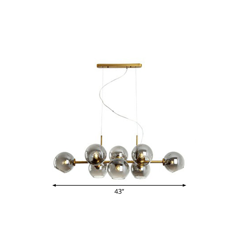 Nordic Dome Suspension Lighting Smoke Grey Glass 8-Head Dining Room Hanging Island Light Clearhalo 'Ceiling Lights' 'Chandeliers' 'Modern Chandeliers' 'Modern' Lighting' 2354386