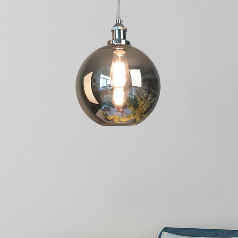 Vintage Globe/Bowl/Dome Hanging Ceiling Light 1 Light Mirrored Glass Pendant Lighting in Chrome Clearhalo 'Ceiling Lights' 'Glass shade' 'Glass' 'Pendant Lights' 'Pendants' Lighting' 235480