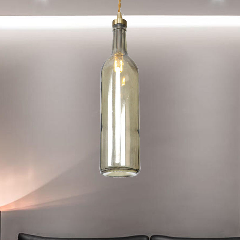 Industrial Wine Bottle Hanging Lamp 1 Light Glass Ceiling Pendant Light with Adjustable Cord in Smoke Grey/Green Smoke Gray Clearhalo 'Ceiling Lights' 'Glass shade' 'Glass' 'Industrial Pendants' 'Industrial' 'Middle Century Pendants' 'Pendant Lights' 'Pendants' 'Tiffany' Lighting' 235486